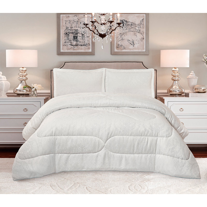 Jacquard Floral Bedspread, King Bedspread + 2 Standard Shams, Off-White