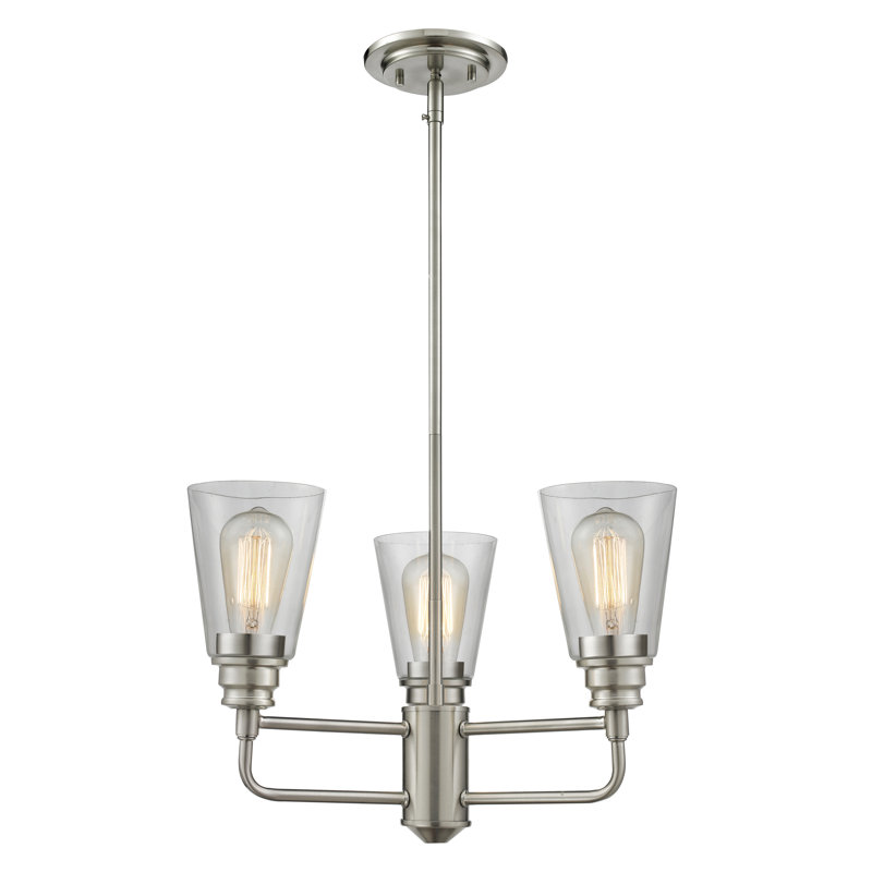 Plafonnier semi-encastré de style lustre à 3 lumières de 19 po Jantz, Nickel brossé