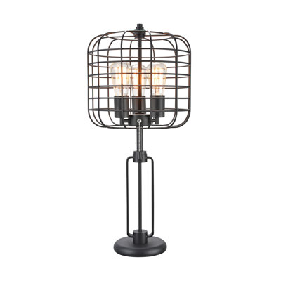 26"H BLACK INDUSTRIAL WIRE CAGE TABLE LAMP W/ EDISON BULB (1PCS/CNT)(2.96/14.43)