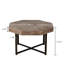 Table basse octogonale de style rétro avec pieds robustes en métal, forme en bois brun antique et motif en croix