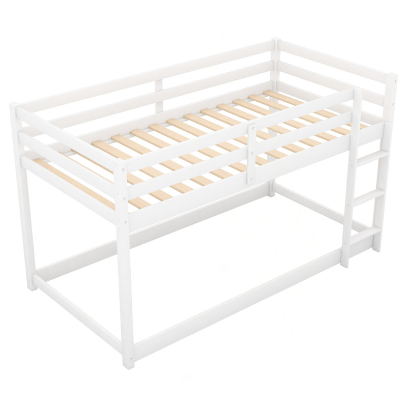 Floor Bunk Bed With Ladder, White