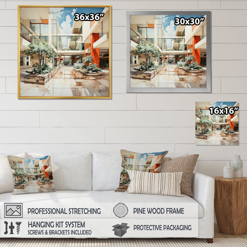 Coral Beige Mid Century Architectural Symmetry - Mid-Century Wall Art Living Room, Cadre photo noir