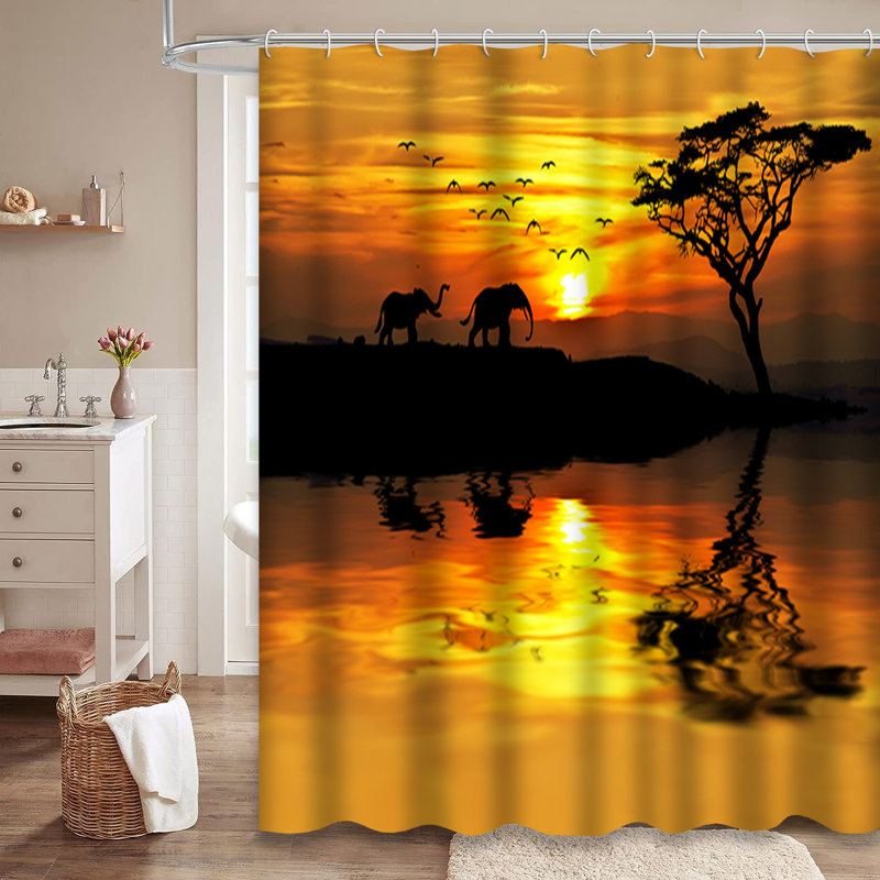 Rideau de douche avec 12 crochets Afrique, L 72 po x l 84 po