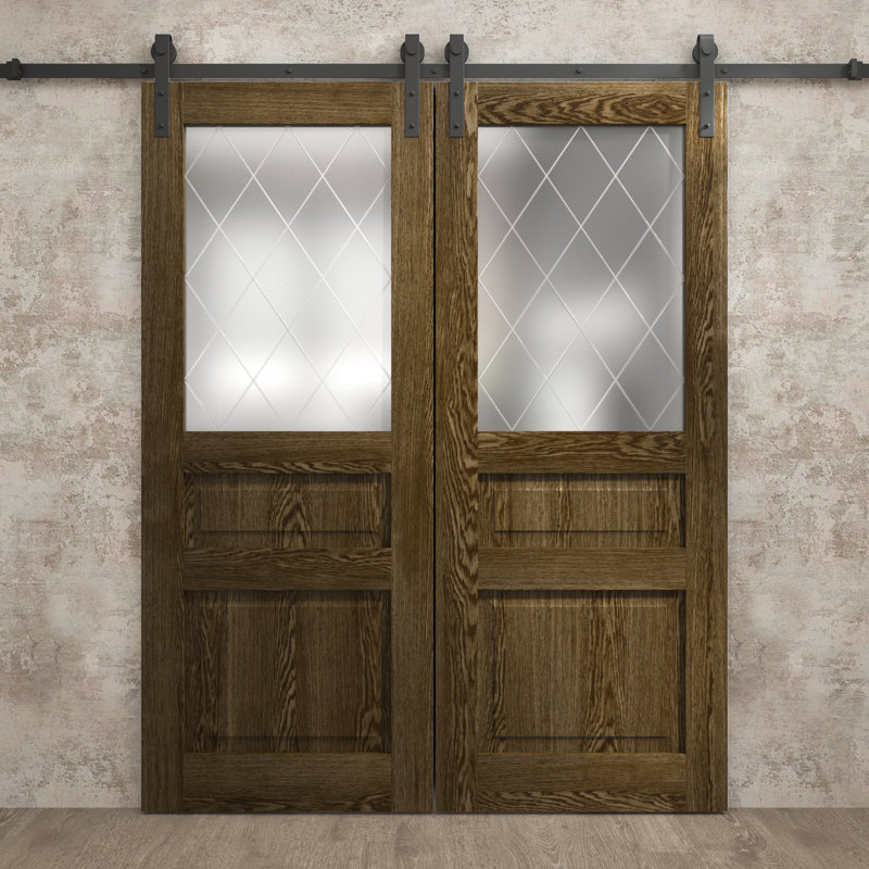 Modern Double Barn Door | Ego 5011 | Track Set | Solid Panel Interior Doors, Marble Oak, 72'' x 96''