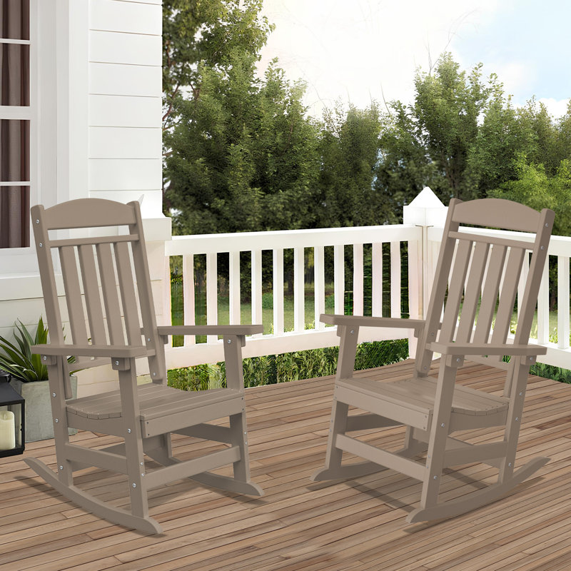 Brown HDPE Outdoor Rocking Chair Set with Arms