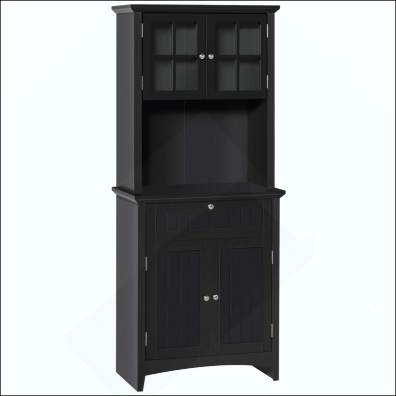 Élégant buffet avec huche, armoire de rangement pour garde-manger avec porte en verre encadrée et espace pour micro-ondes