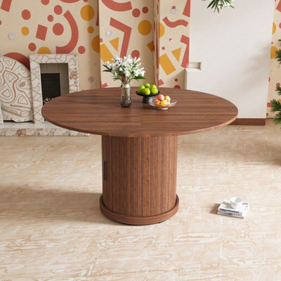 47-59 Inch Extendable Oval Dining Table With 2-Tier Storage & Pedestal Base Space-Saving For 4-6 People