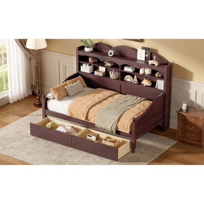 Retro Twin Daybed With Storage, , Ideal For Small Spaces, No Box Spring Space - Saving In Bedrooms