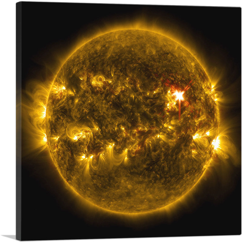 Burning Yellow Sun Star - Reproduction de photo sur toile tendue, H 18 po x l 18 po x 1,5 po