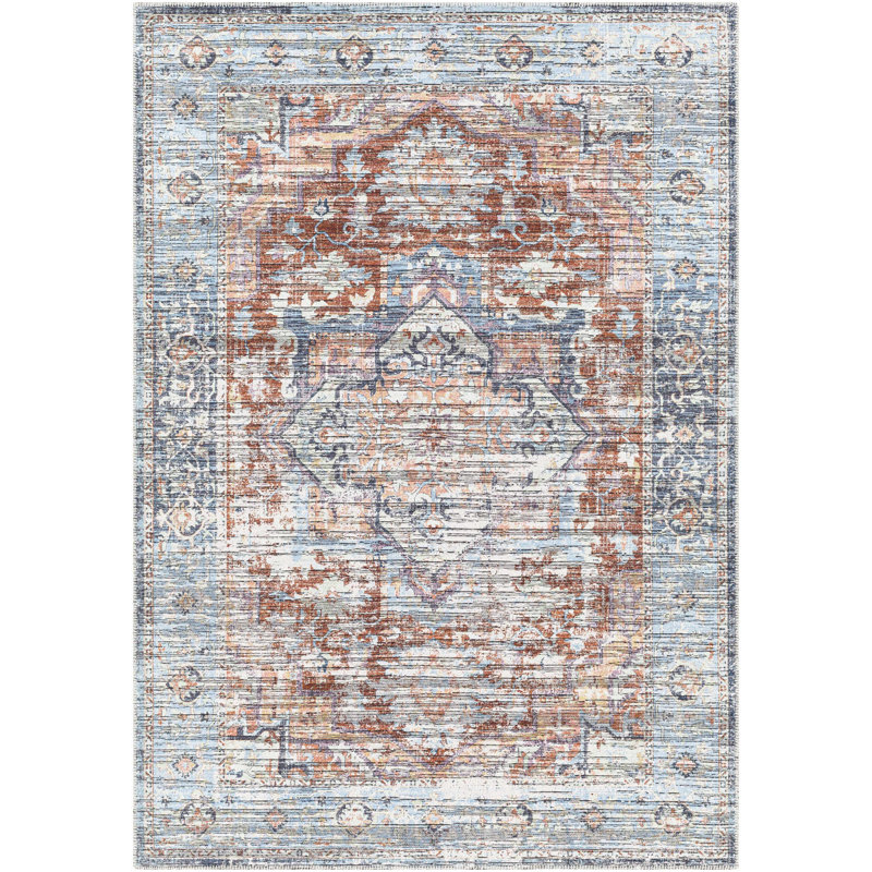 Bennett  Blue Machine Washable Area Rug, Rectangle 9'10" x 13', Polyester