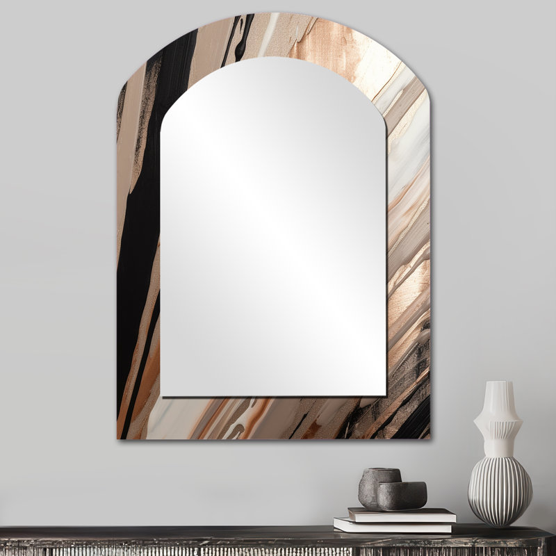 Rosegold Embracing Essence Of Lines V - Marble Arch Decorative Mirror, Gold Asymmetrical Wall Mirror, Printed Metal Art