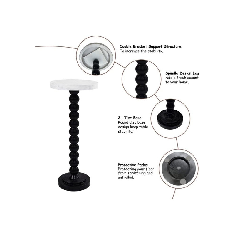 Contemporary Side Table with Black Base and Top Pedestal Small End Table Side Table