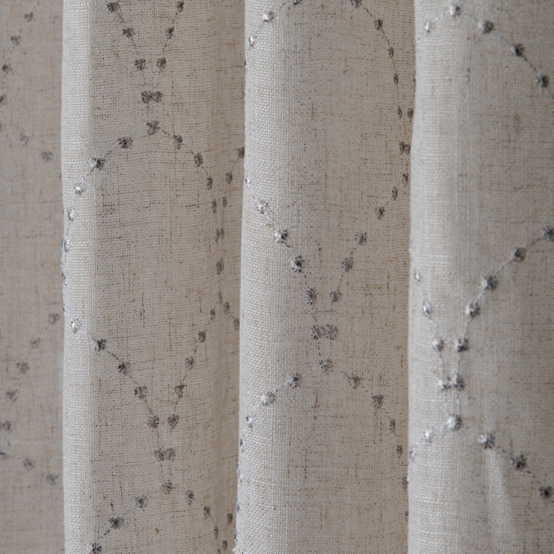 Bushey Polyester / Cotton Light-Filtering Embroidered Scallop Design Curtain Panel with Grommet Top , 50" W x 95" L, Silver