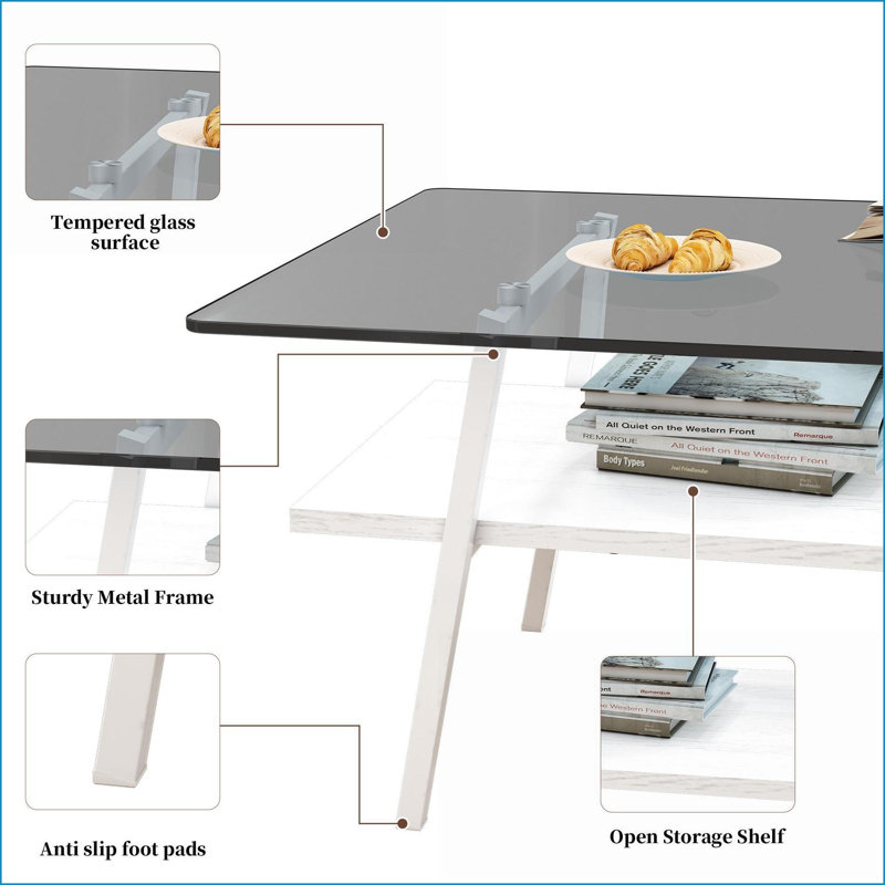 3 pièces en verre trempé gris café et amp; Ensemble de tables de bout pour le salon, facile à nettoyer et facile à ranger