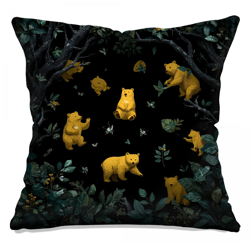 Coussins décoratifs à double face Yellow Bears In Forest, 18 x 18 pouces