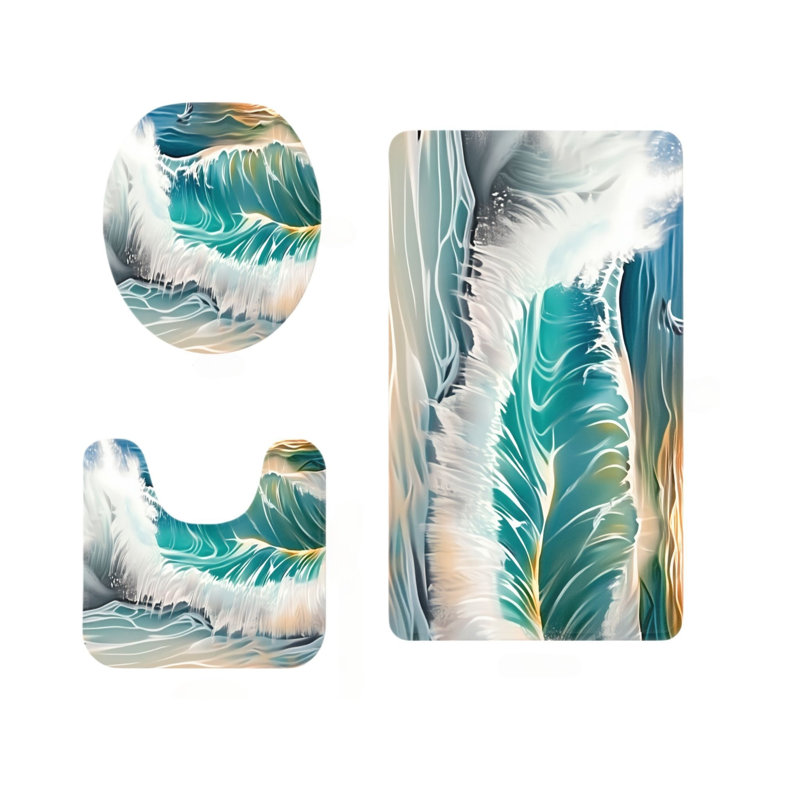 Tapis d'extérieur pour salle de bain 3 pièces, Teal Outdoor Camping Wind