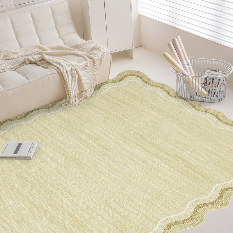 Tapis décoratif lavable moderne à motif festonné, tapis antidérapant pliable avec envers antidérapant, tapis d'intérieur contemporain à poils courts pour chambre à coucher, salon