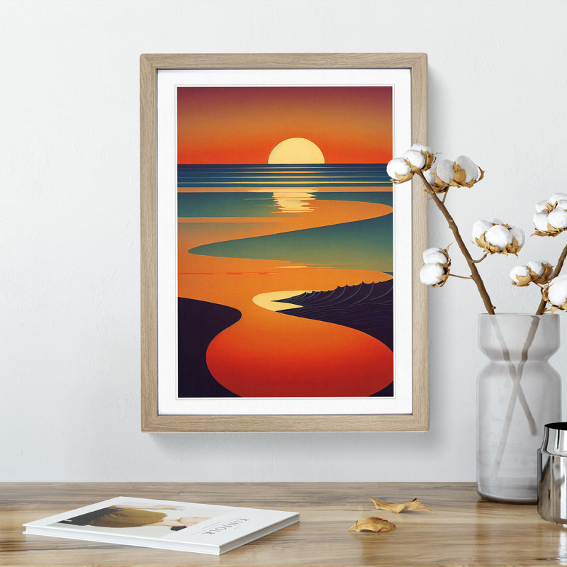 Dashing Sunset Abstract - Single Picture Frame Print, Oak, 34cm H x 25cm W x 2cm D
