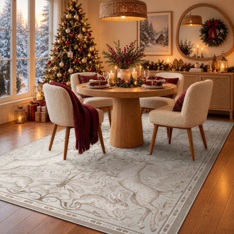 Goldene Morris Inspired Woodland Animal Washable Area Rug with Non-Slip Backing for Living Room, Bedroom and Kidsroom