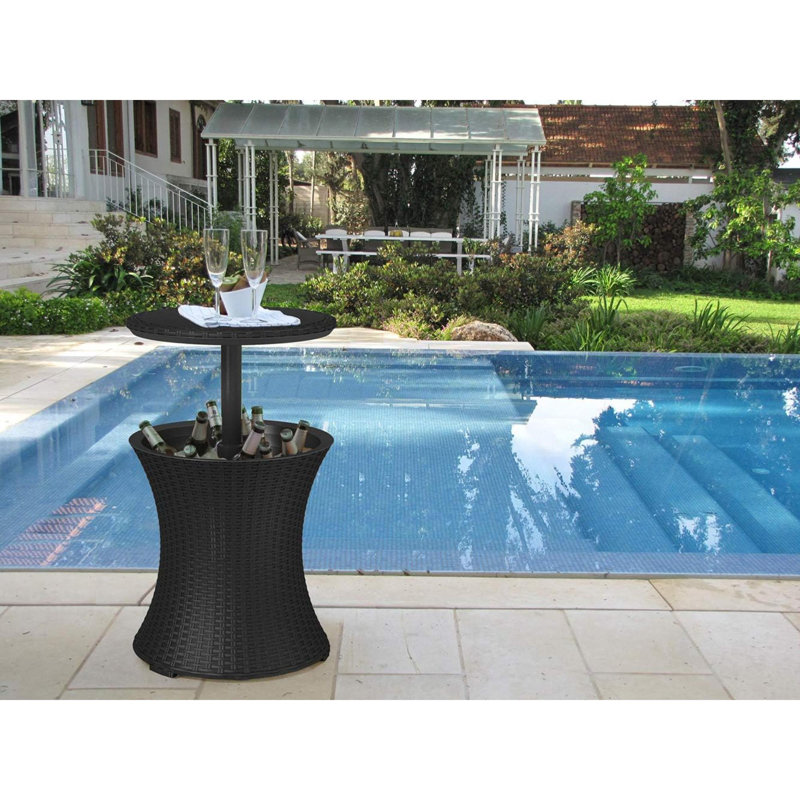 Round Wood Wicker Outdoor Bistro Table , 19.5'' in. W 19.5'' in. D, Graphite