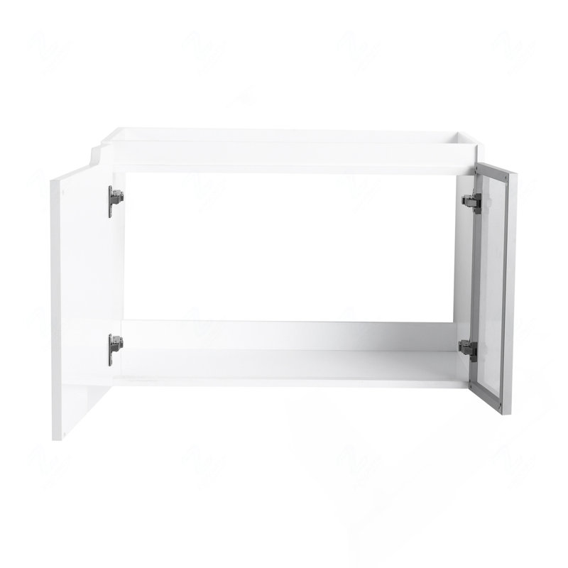 Meuble-lavabo mural 30 po en contreplaqué blanc brillant avec portes décoratives en verre gris (lavabo non inclus)