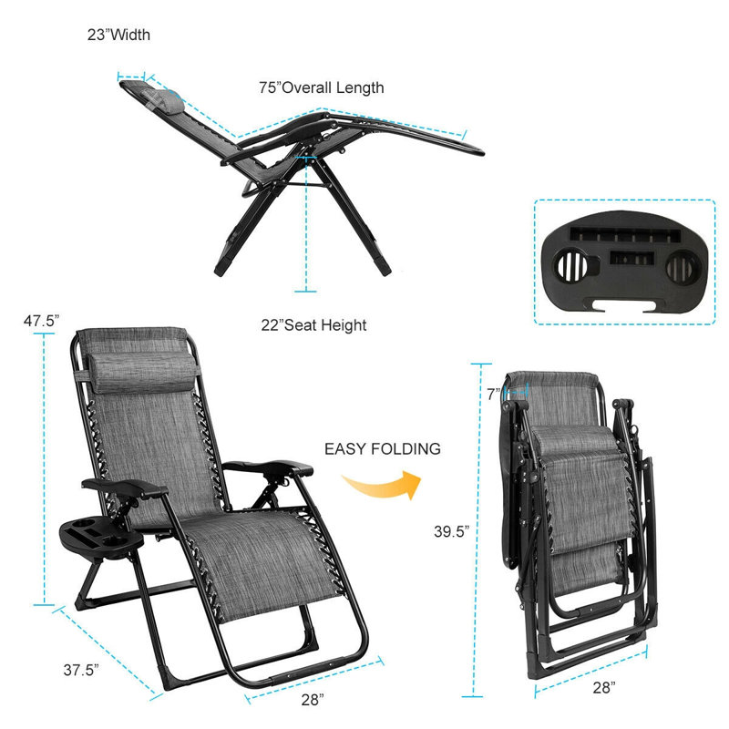 Jaleasa Outdoor Rust-Resistant Metal Chaise Lounge, Gray