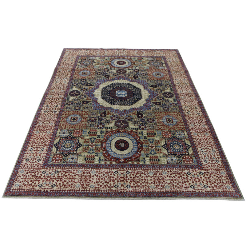Hand Knotted Wool Area Rug in Beige