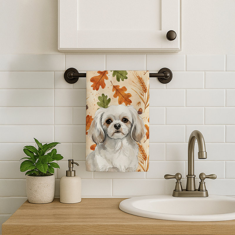 Serviette de cuisine blanche épagneul tibétain héritage blanc, White Tibetan Spaniel