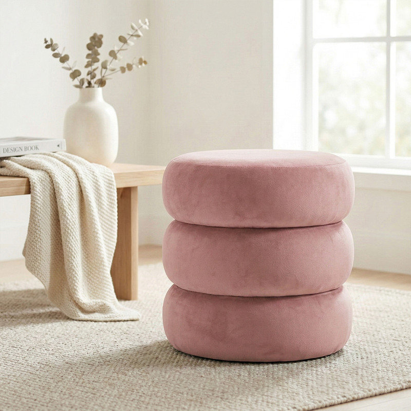 Modern Velvet Round Pouf With Storage, Rose