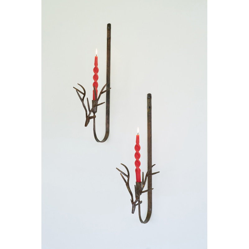 Ensemble de 2 appliques murales cerf en fer forgé rustique en laiton forgé Kalalou