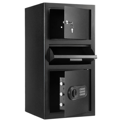 3.6 Cubic Feet Drop Safe With Digital Keypad, Large Capacity For Bills, Checks, And Jewelry, Reinforced Construction, Dual Unlock Choices Cu.ft Front Slot Box, Black Steel 3 - Tiered Storage,