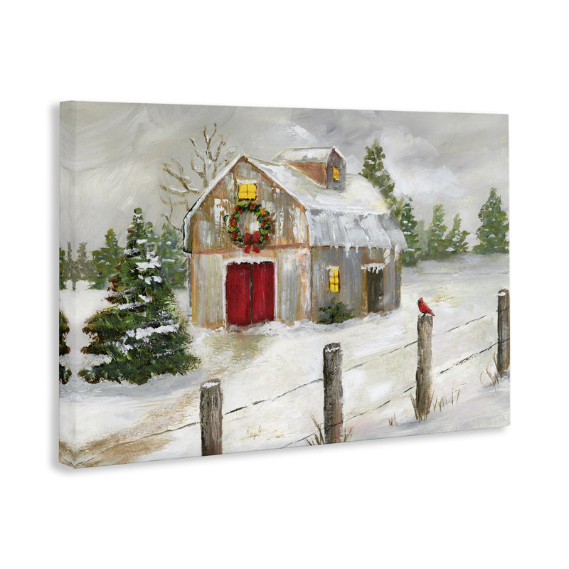 «Winter Farmhouse Scene», art mural par Nan, H 16 po x l 16 po