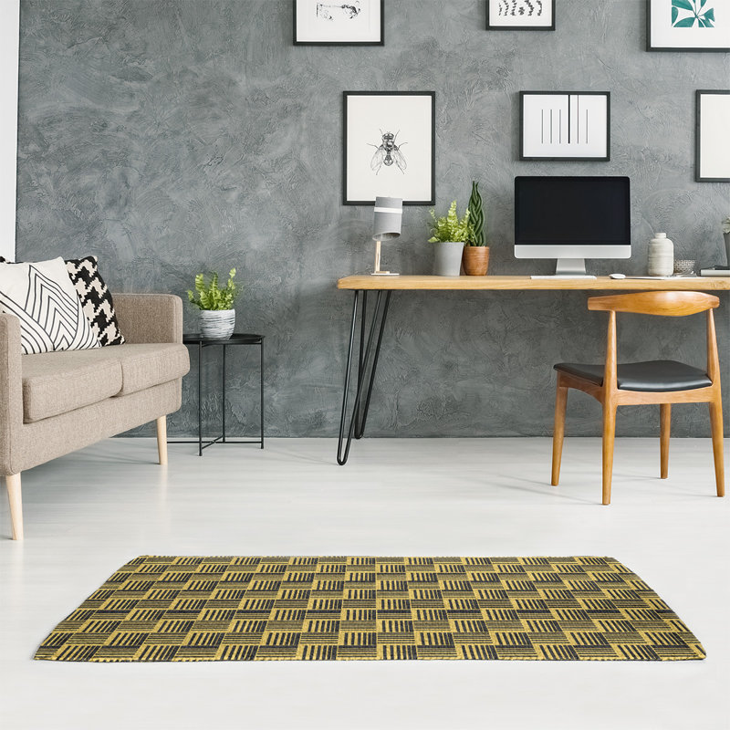 Tapis jaune/noir à rayures basketweave, Rectangle 2 pi x 3 pi