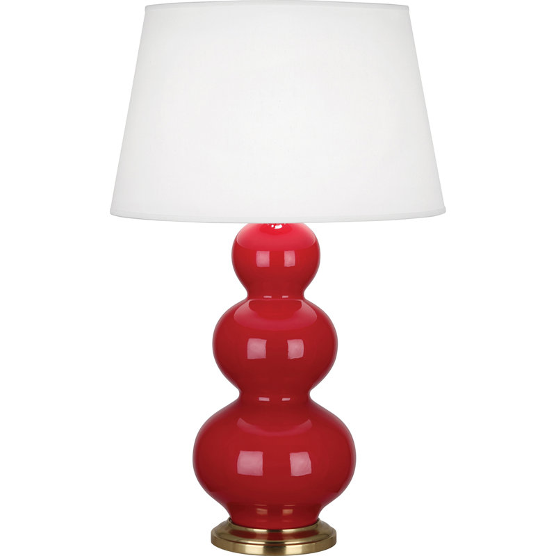 Triple Gourd Ceramic Table Lamp, Ruby Red/Antique Brass, Antique Brass