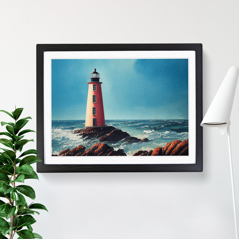 Lighthouse Watercolour Vol.1 - Single Picture Frame Print, 25cm H x 34cm W, Black