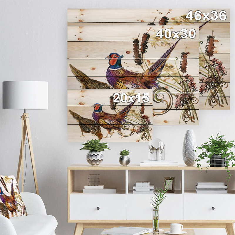 Illustration de faisan oiseau - reproduction d'art, H 30 po x l 40 po x P 1,5 po, Bois