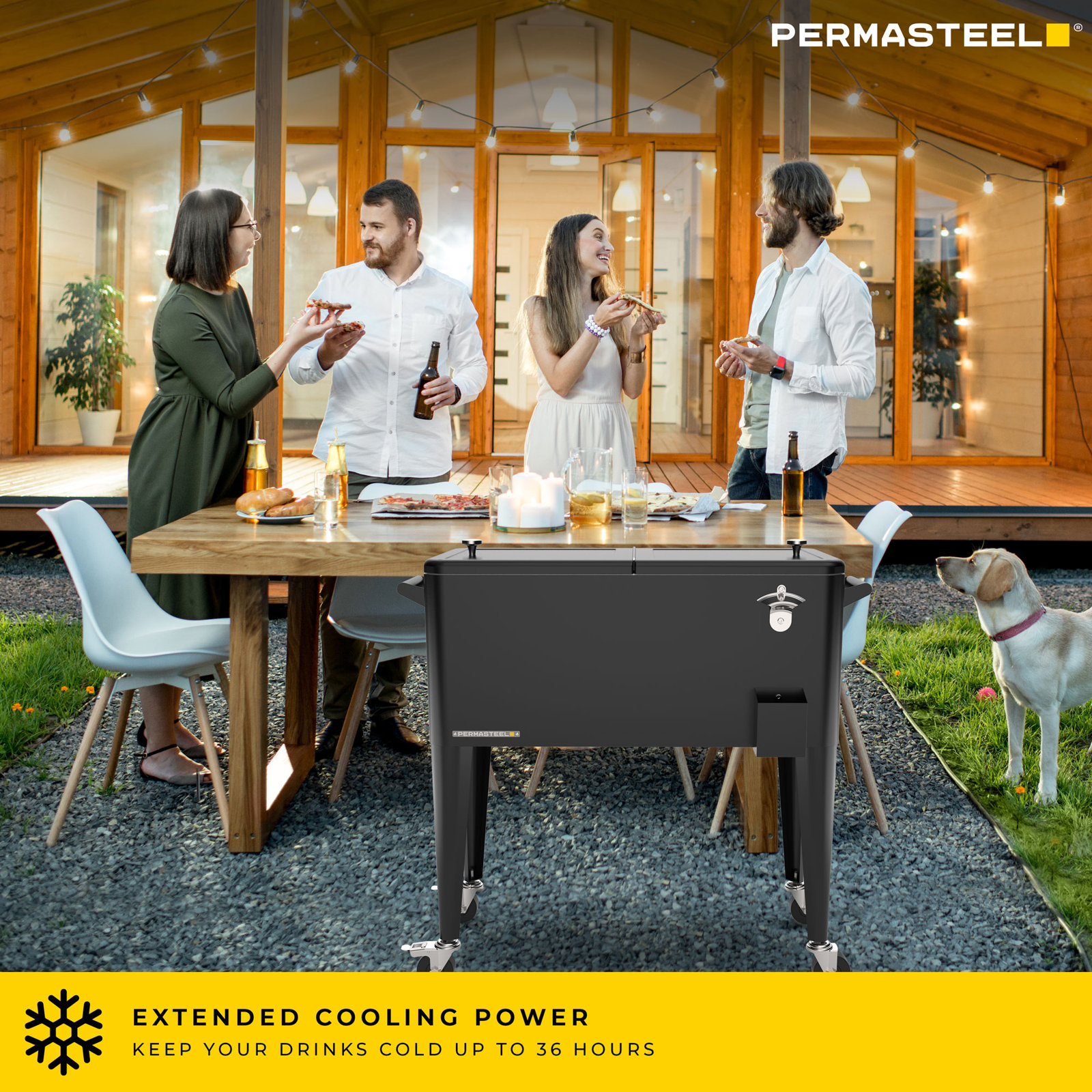 Permasteel 80-Qt Classic Outdoor Patio Cooler On Wheels, Black, With Divider