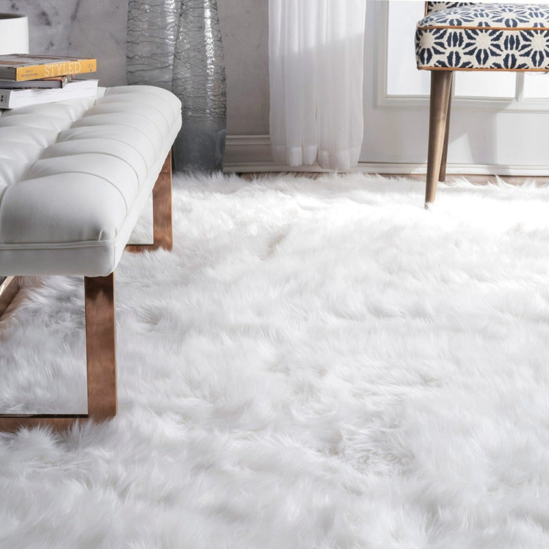 Tapis blanc à poils longs Haja Fluffy, Tapis de couloir 2 pi x 10 pi