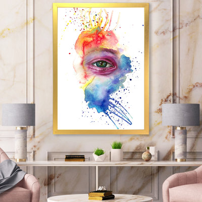 Détail d'un œil sur un visage multicolore - peinture sur toile