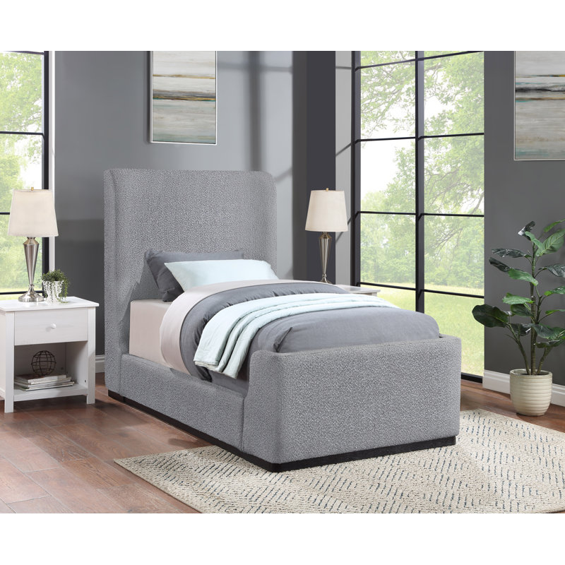 Oliver Boucle Fabric Queen Bed, Twin, Grey Boucle Fabric