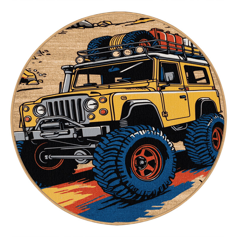 Machine Washable Transportation Brown Area Rug, Round 5'