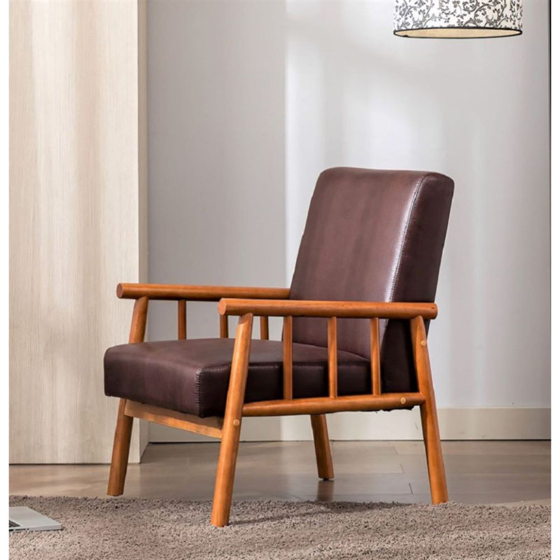 Fauteuil de style Mid-Century moderne de 25 po de largeur, brun foncé, Dark Brown Microfiber / Microsuede