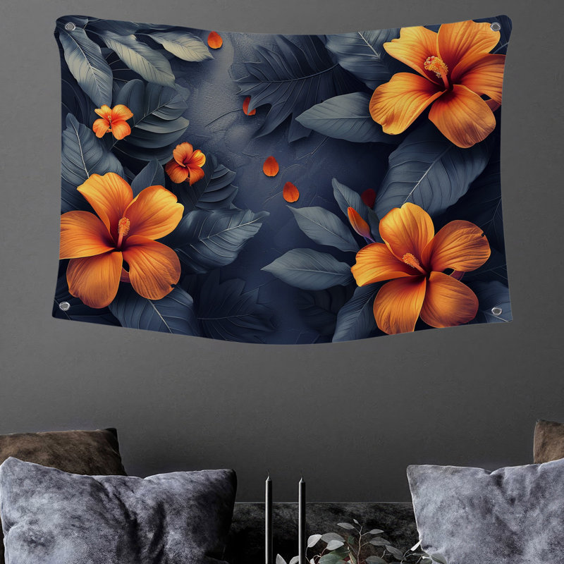 Tapisserie murale «Hibiscus Blooms» - décoration murale florale, H 68 po x l 80 po