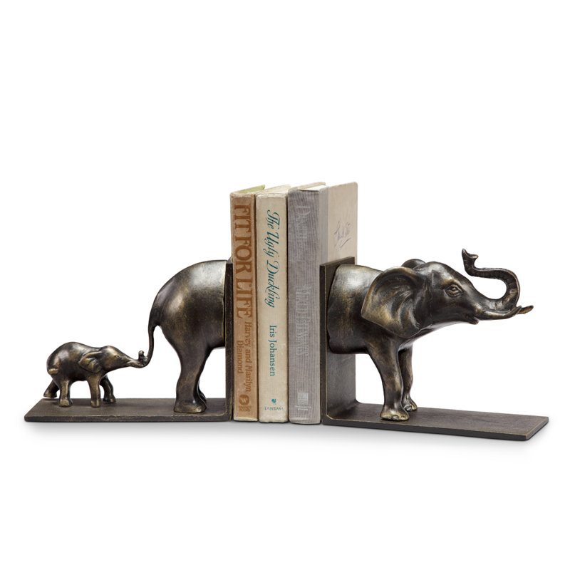 Paire de serre-livres éléphant et bébé