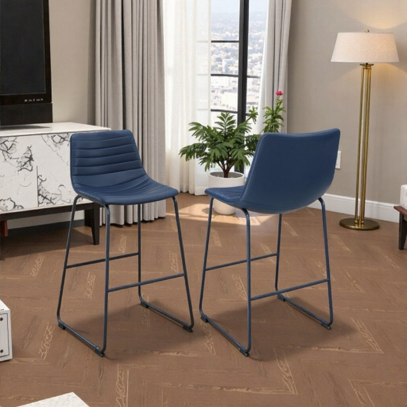 Ensemble de 2 tabourets de bar modernes en similicuir bleu, Bleu