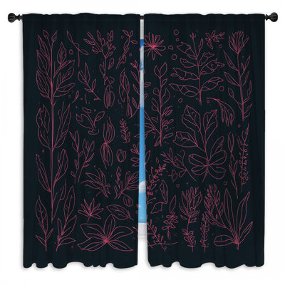 Pink Botanical Line Drawing Window Curtains Botanical Sheer & Room Darkening - 2 Panels
