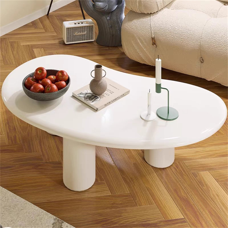 47" Modern Irregular Wood Coffee Table - Thick & Sturdy 3-Leg Design, Multi-Functional Living Room Center Table for Apartment, Indoor Tea Table, Simple Contemporary Style