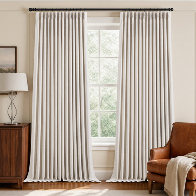 Pinch Pleated Linen 40 Inch Wide Curtains 96 Inches Long for Living Room, Memory Trained Pleat Semi Sheer Privacy Drapes, 2 Panels Set Curtain, Ivory
