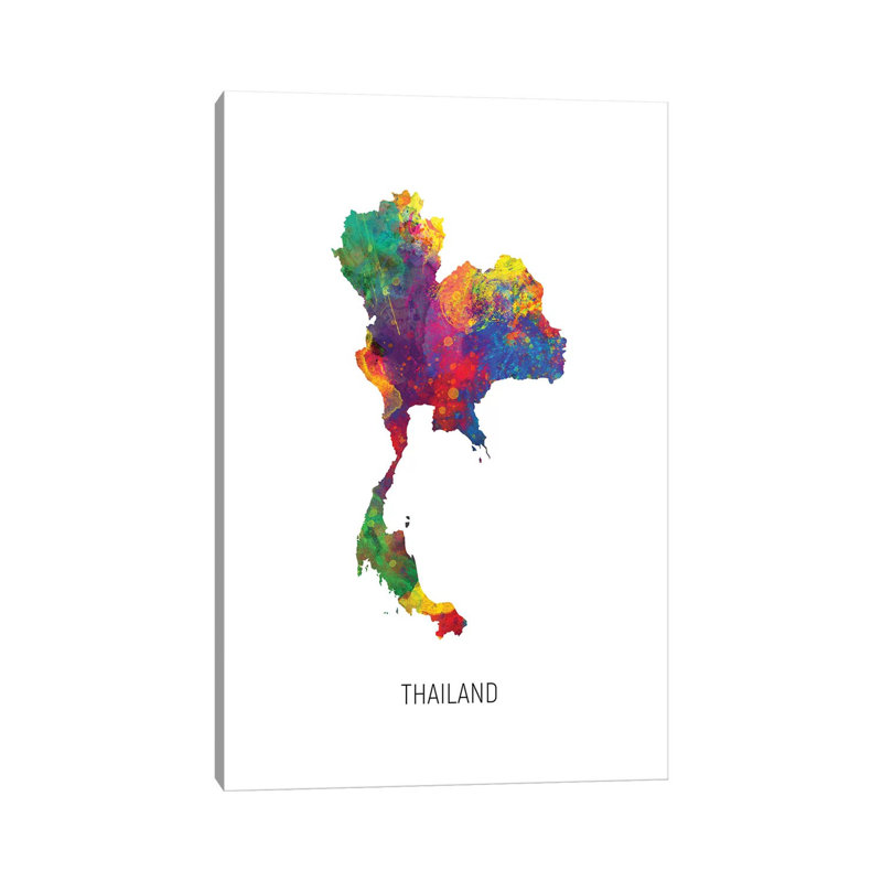 Thailand Map by Michael Tompsett - Wrapped Canvas Print, 20.32 cm H x 30.48 cm W