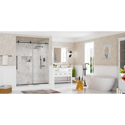 56"-60" W x 76" H Frameless Reversible Single Sliding Shower Door with Easy-Clean Tempered Glass and Stainless Steel Accessories